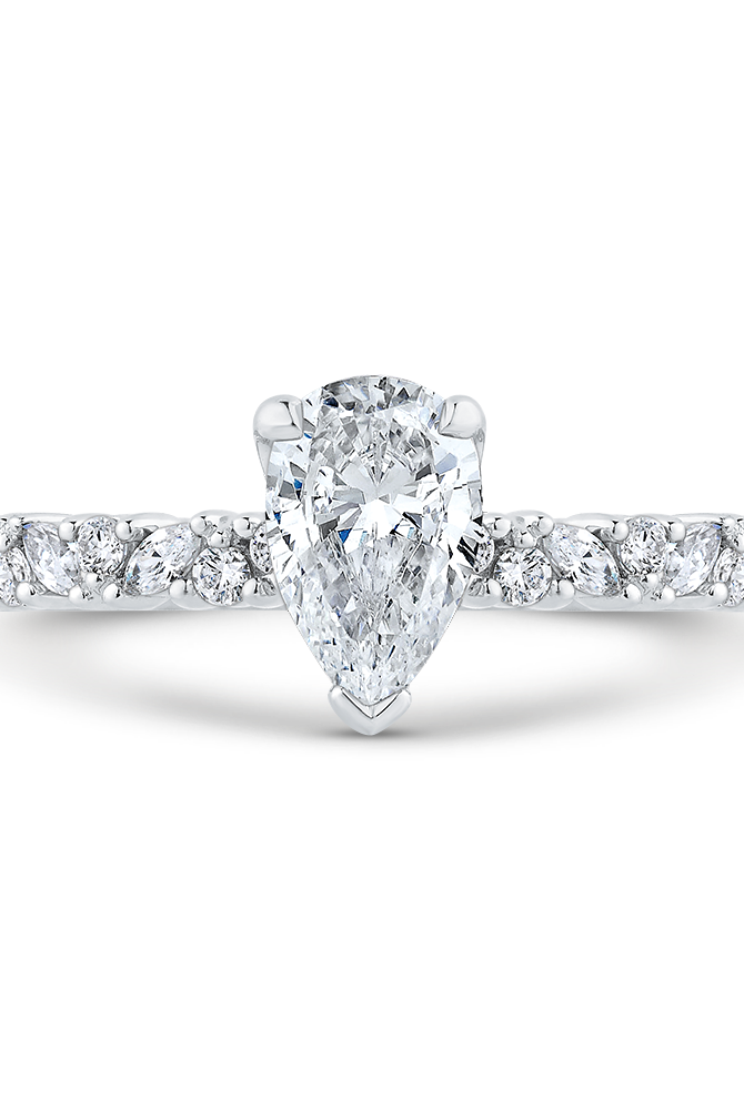 14K White Gold Pear Cut Diamond Engagement Ring Semi-Mount