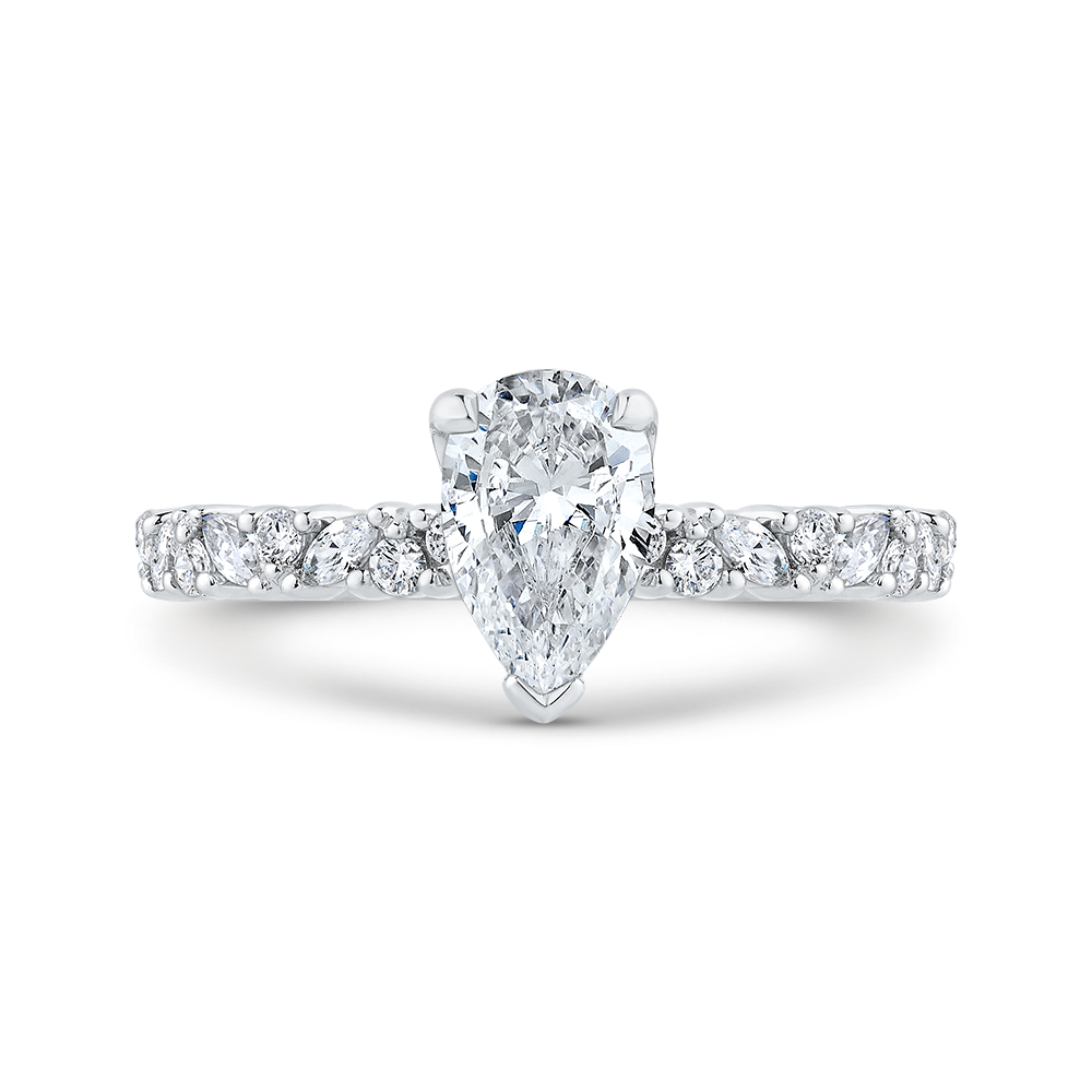 14K White Gold Pear Cut Diamond Engagement Ring Semi-Mount