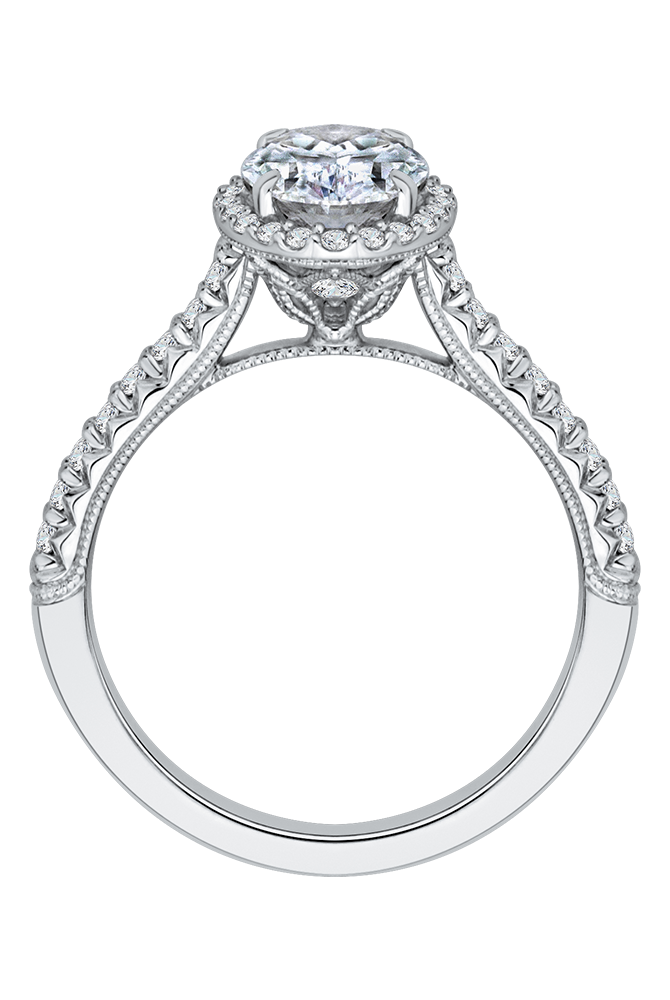14K White Gold Oval Cut Diamond Halo Engagement Ring side view 2