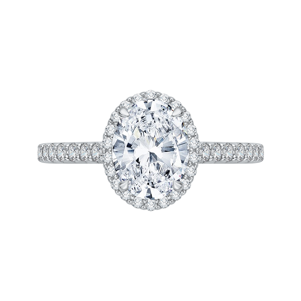 14K White Gold Oval Cut Diamond Halo Engagement Ring Semi-Mount