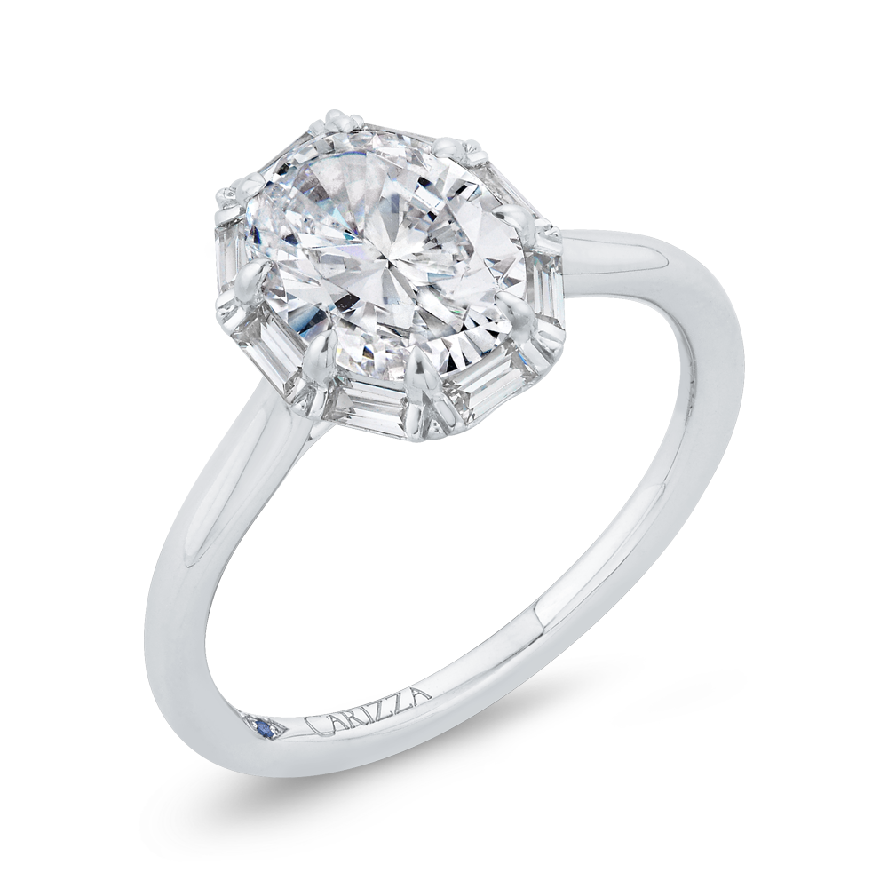 14K White Gold Oval Cut Diamond Halo Engagement Ring (Semi-Mount) side 1