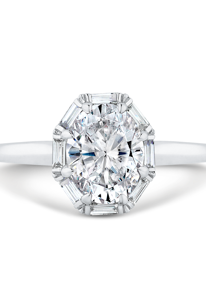 14K White Gold Oval Cut Diamond Halo Engagement Ring (Semi-Mount