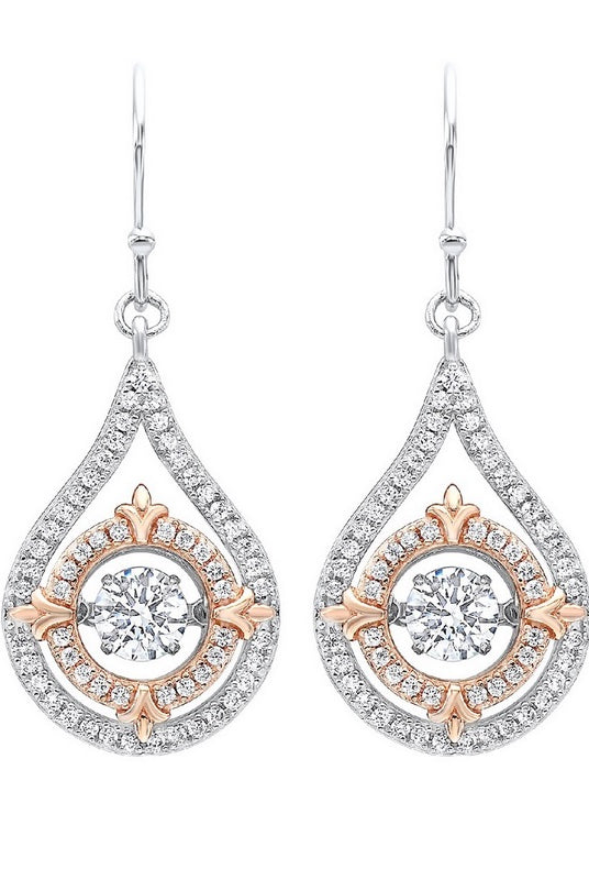 solitaire double halo fleur-de-lis dangle cz earrings in sterling silver