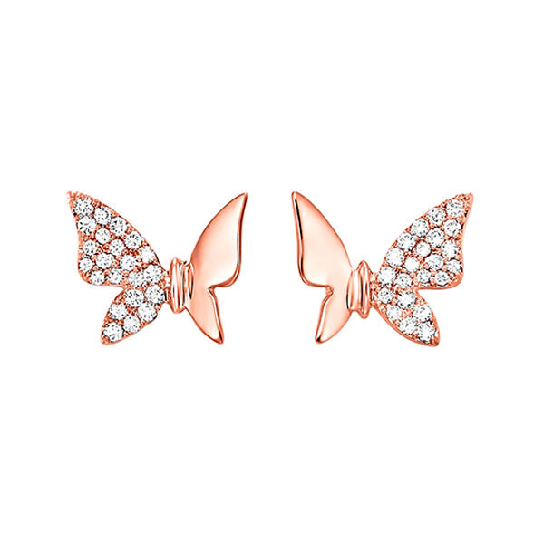 14kt pink gold & diamond studded fashion earrings  - 1/8 ctw