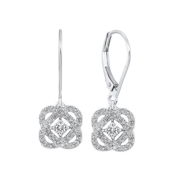 diamond infinity love heart knot dangle earrings in 14k white gold (3/4 ctw)