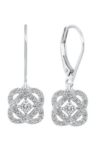 diamond infinity love heart knot dangle earrings in 14k white gold (1 ctw)