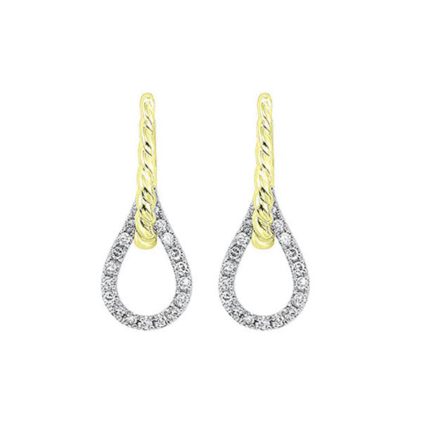 14kt white & yellow gold & diamond love crossing fashion earrings  - 1/10 ctw