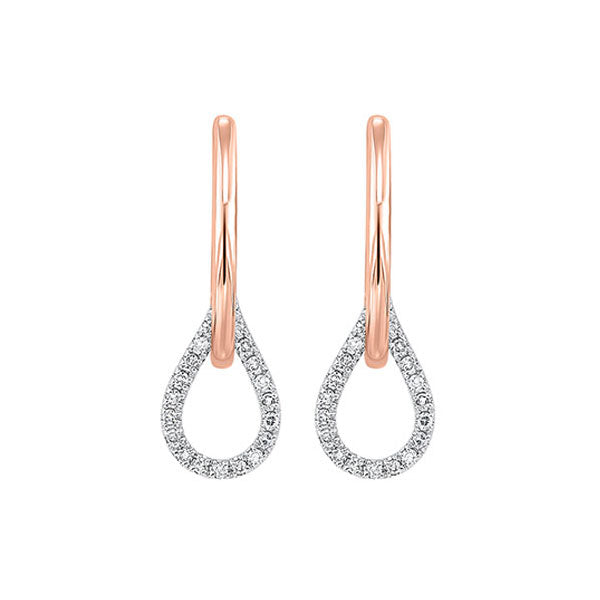 14kt white & pink gold & diamond love crossing fashion earrings  - 1/8 ctw