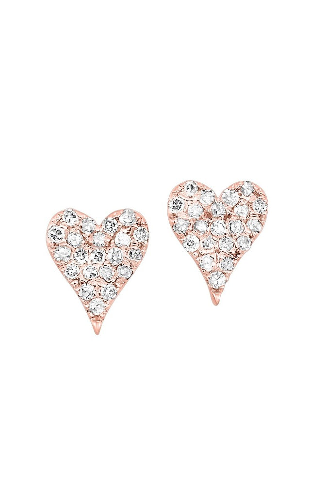 front view of 10kr heart shaped stud earrings with diamonds.