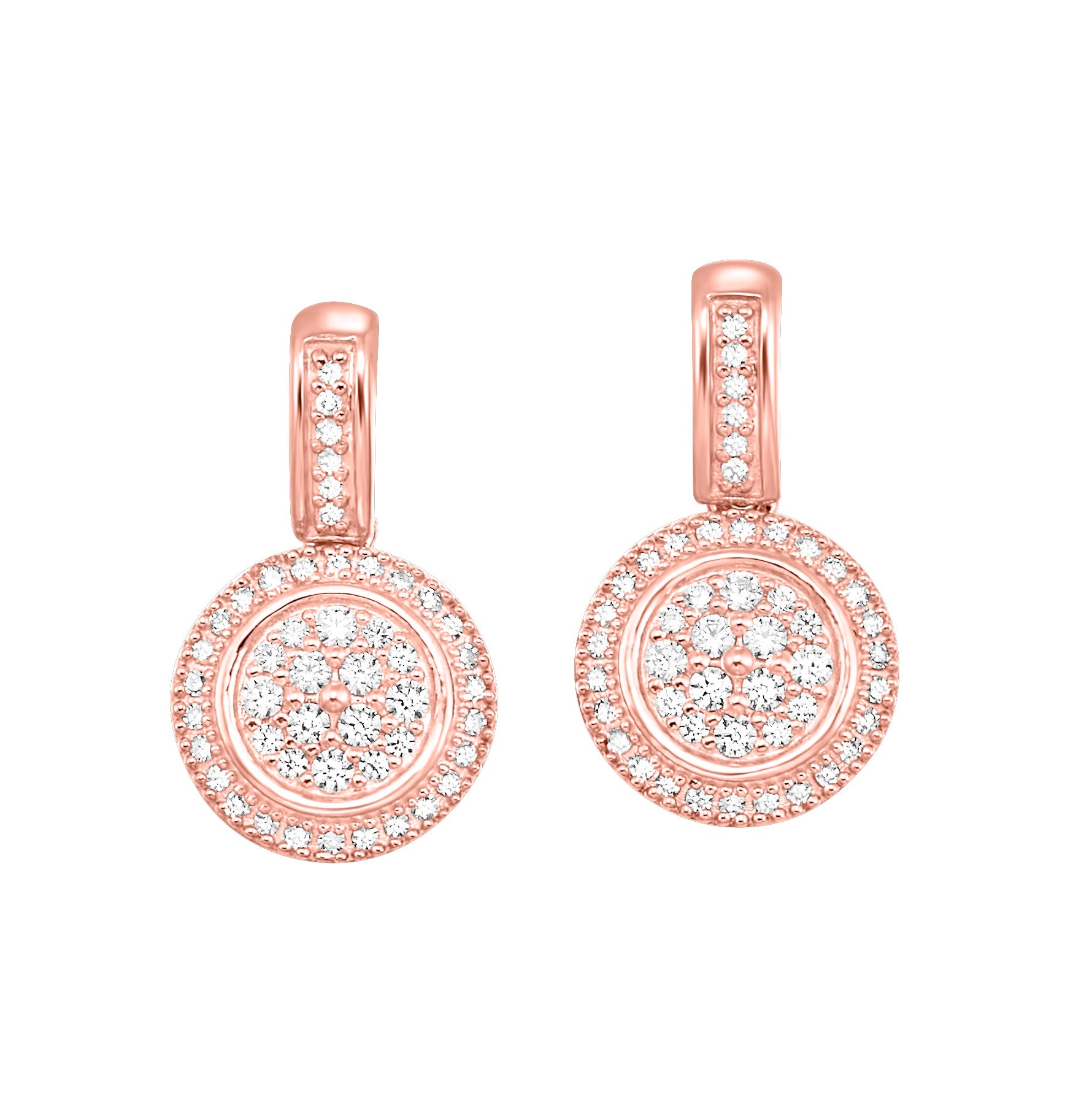 14K Rose Gold and Diamond Dangle Drop Earrings