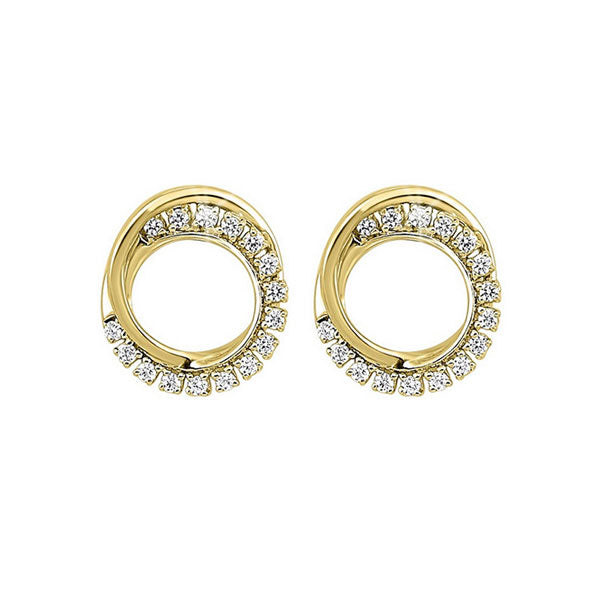 10kt yellow gold & diamond studded fashion earrings   - 1/6 ctw