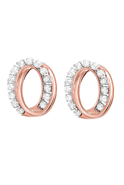 10kt pink gold & diamond studded fashion earrings  - 1/8 ctw
