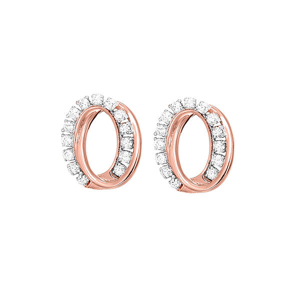 10kt pink gold & diamond studded fashion earrings  - 1/8 ctw