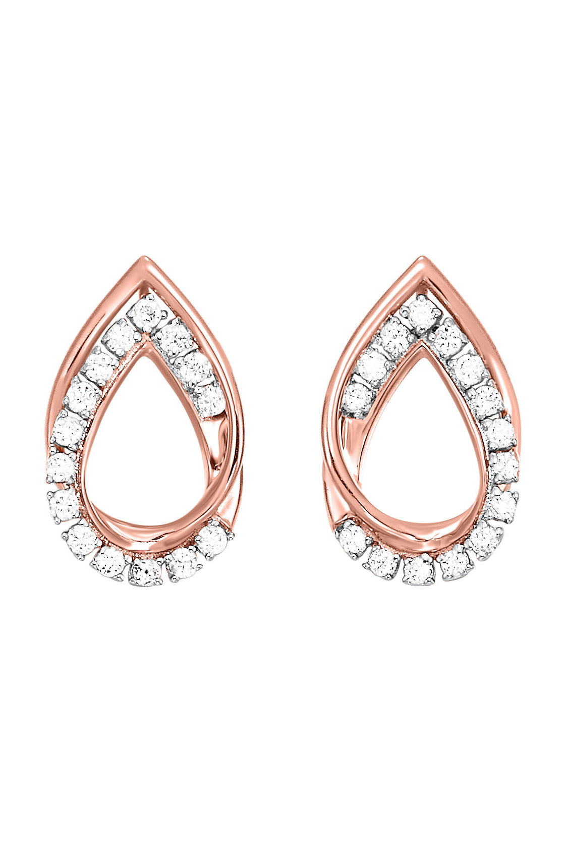 10kt pink gold & diamond studded fashion earrings  - 1/6 ctw