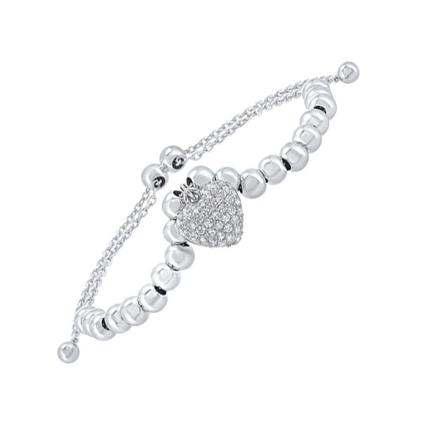 Sterling Silver Heart Charm Bolo Bracelet