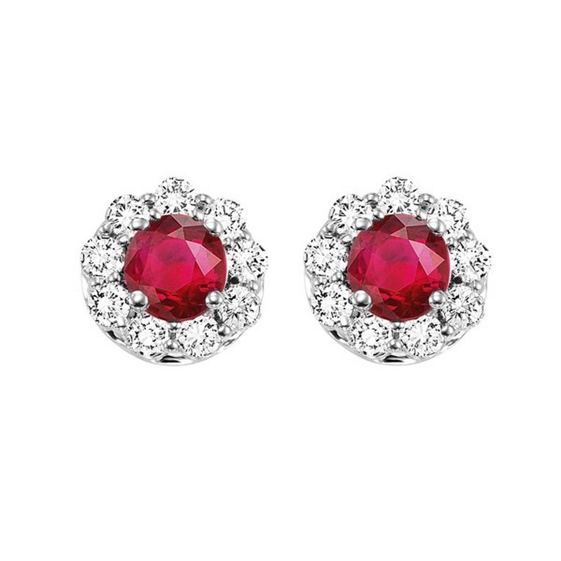 14kw color ens halo prong ruby earrings 3/4 ct, h131-3-4wc