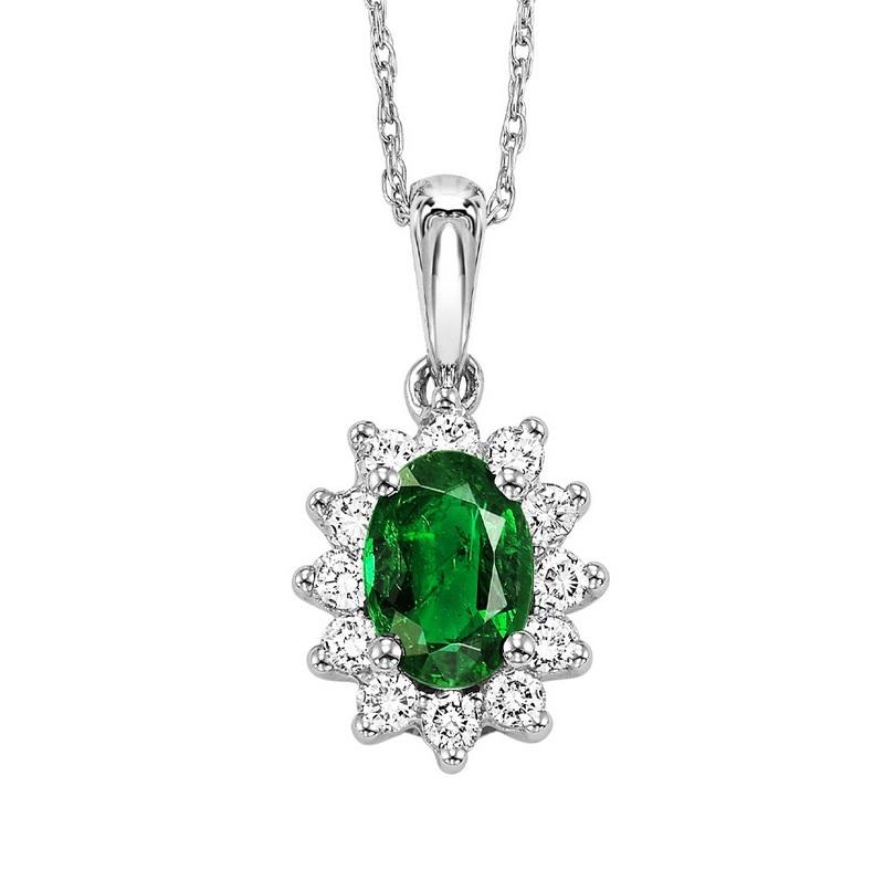 14kw color ens halo prong emerald pendant 1/5ct, rg68878-4wc