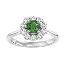 14kw color ens halo prong emerald ring 1/2ct, h130-3-4wc
