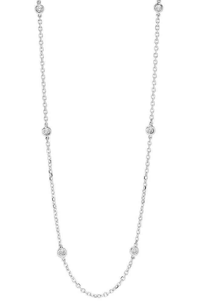 diamond station necklace in 14k white gold, adjustable (1/4ctw)