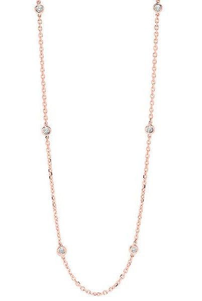 diamond station necklace in 14k rose gold (3/4 ctw)