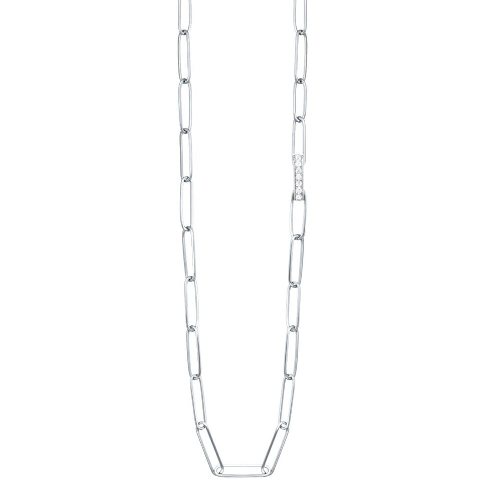 Sterling Silver and Diamond Paperclip Chain Necklace