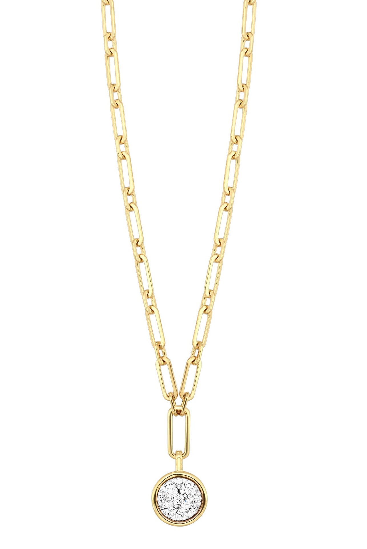 Yellow Gold and Diamond Cluster Pendant with Paperclip Chain