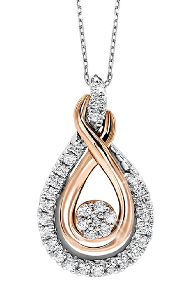 diamond rol rhythm of love cluster love knot pendant in 14k yellow gold & sterling silver (1/6 ctw)
