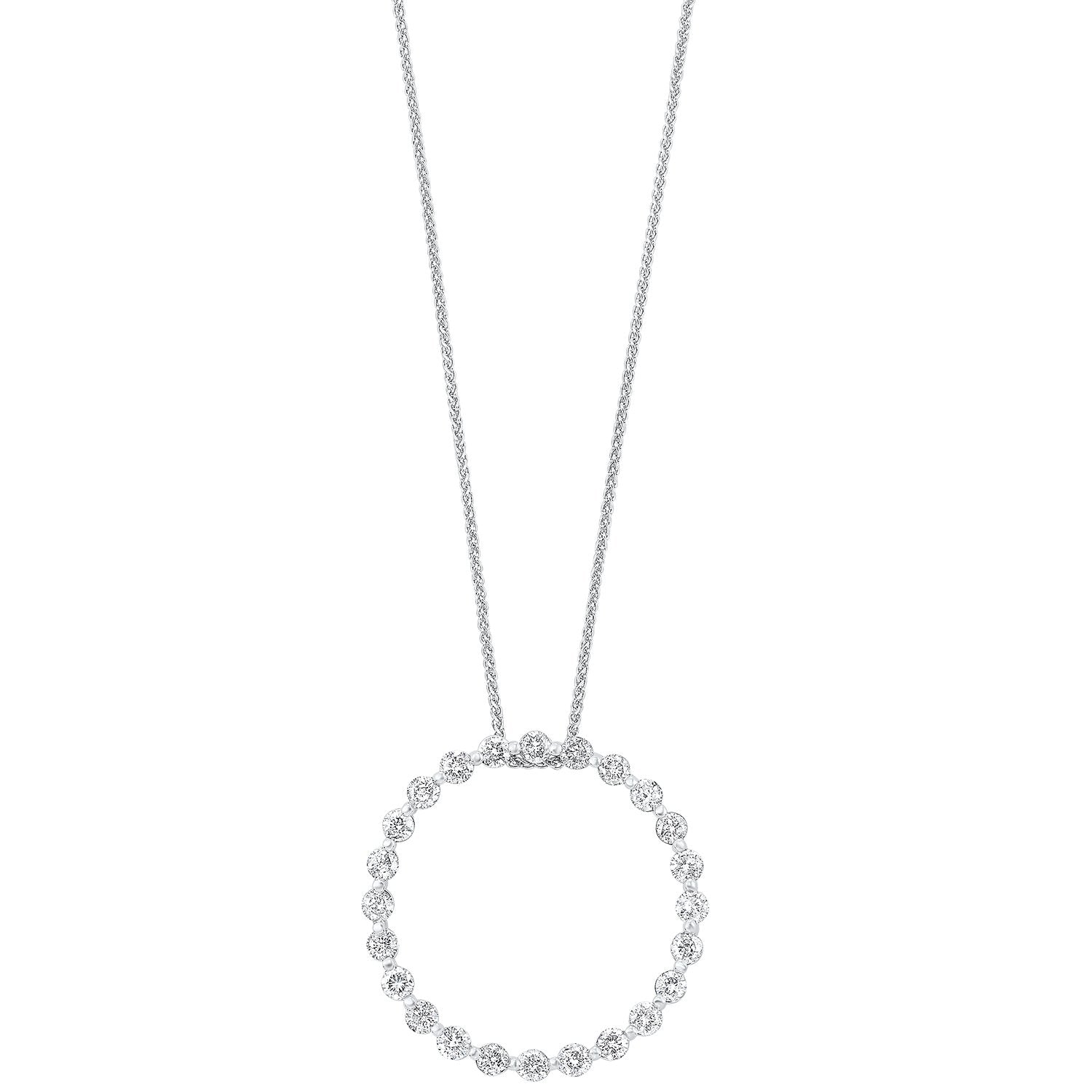 diamond eternity circle floating pendant necklace in 14k white gold (1ctw)