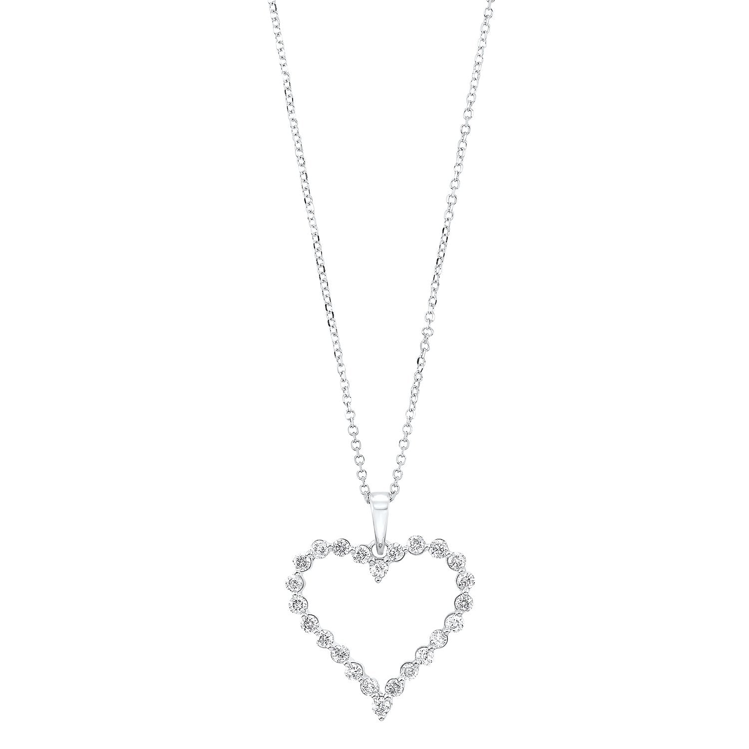 diamond open heart pendant necklace in 14k white gold (1/2ctw)
