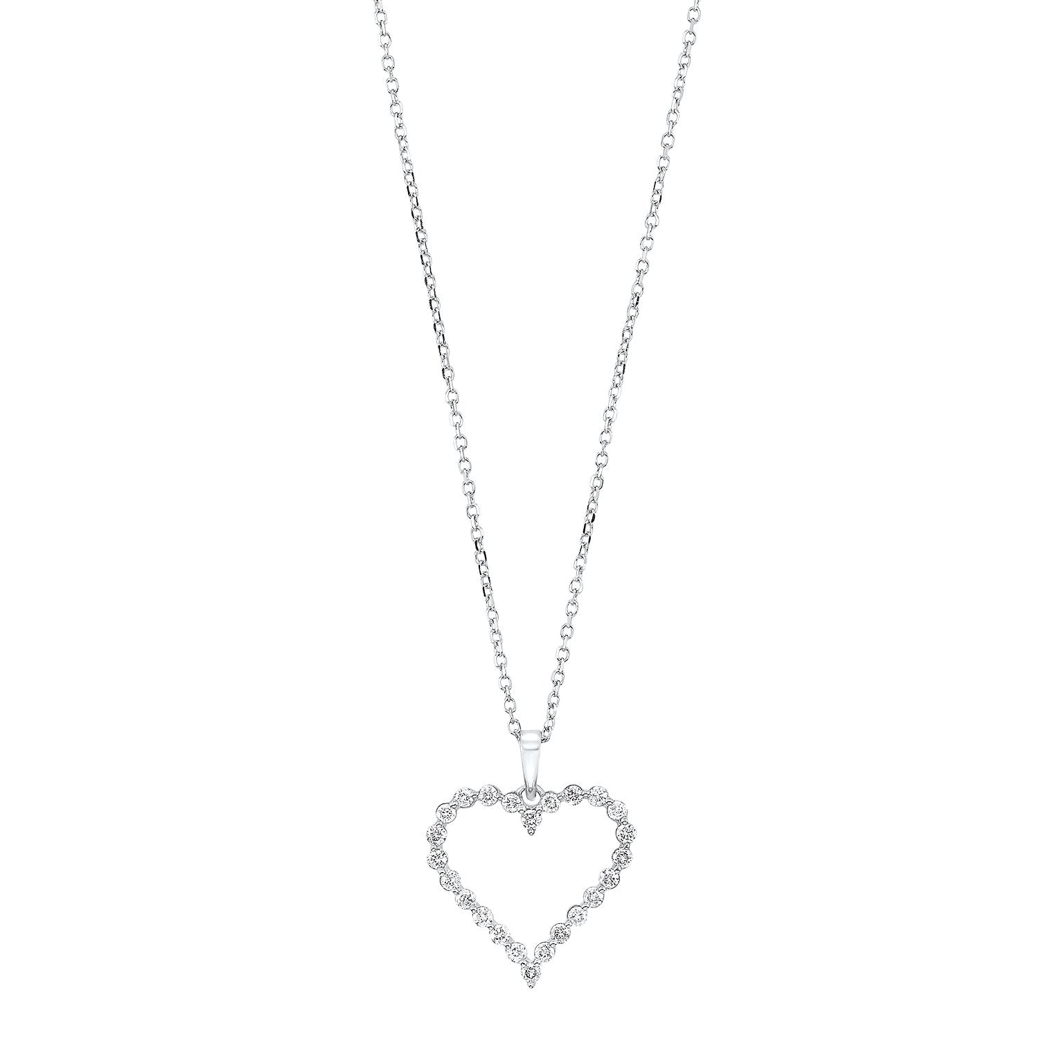 diamond open heart pendant necklace in 14k white gold (1/4ctw)