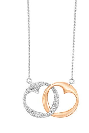 diamond halo heart double eternity circle pendant in 10k rose gold & sterling silver