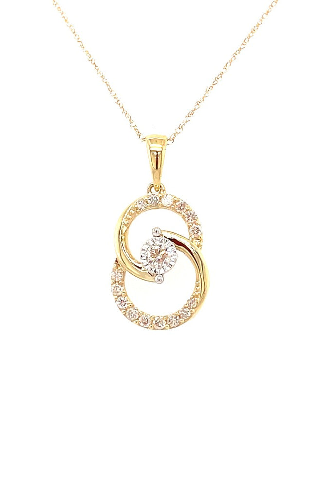 Yellow Gold and Diamond Double Ring Pendant