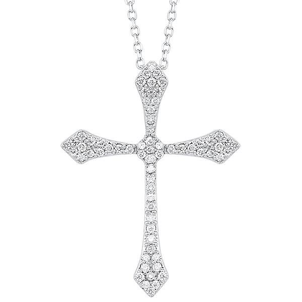 diamond celtic cross pendant necklace in 14k white gold (1/20 ctw)