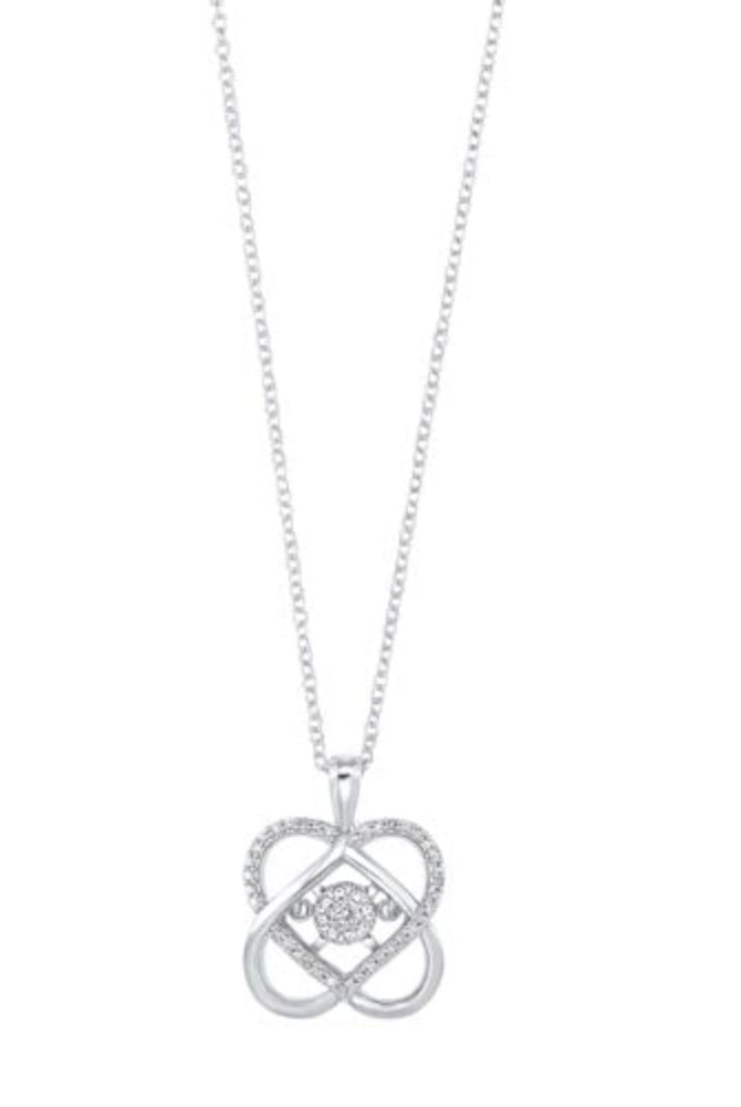 diamond solitaire double heart love knot pendant necklace in sterling silver (1/10ctw)