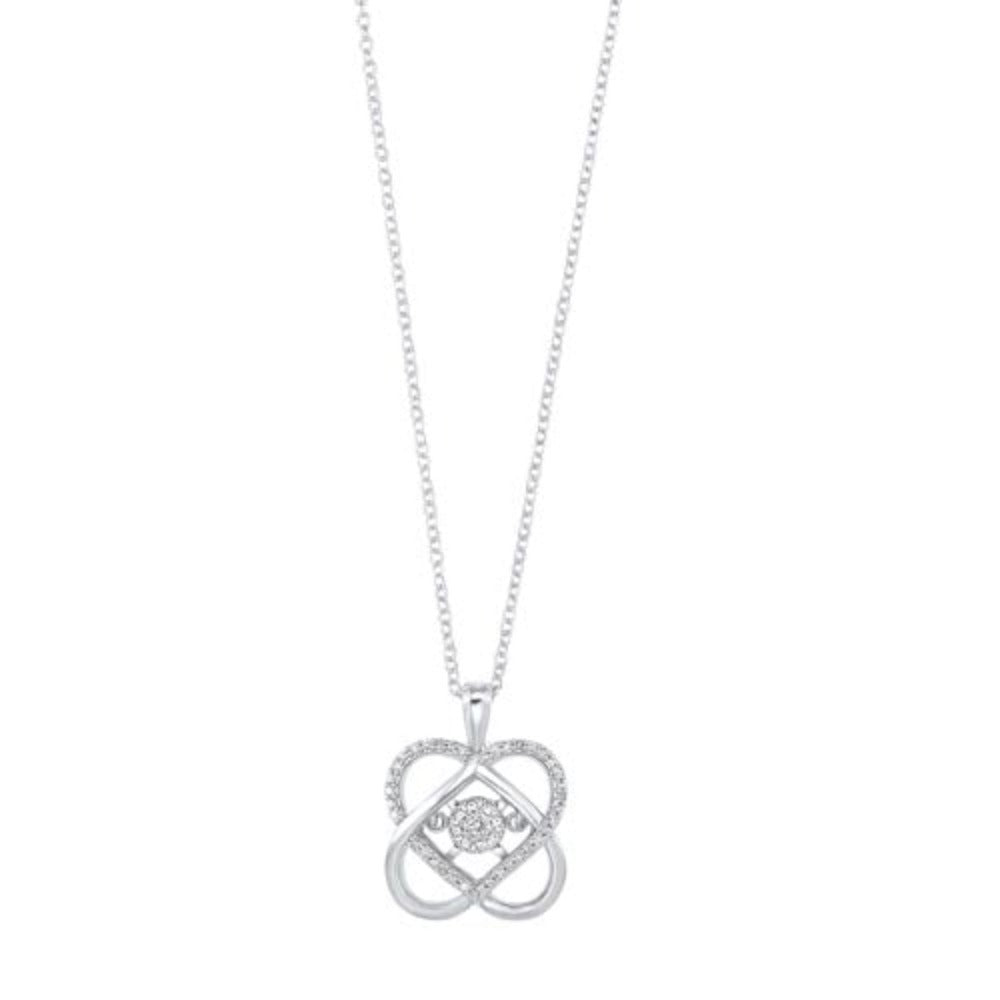 diamond solitaire double heart love knot pendant necklace in sterling silver (1/10ctw)