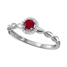10kw color ens prong ruby ring 1/15ct, fr1271-4wd