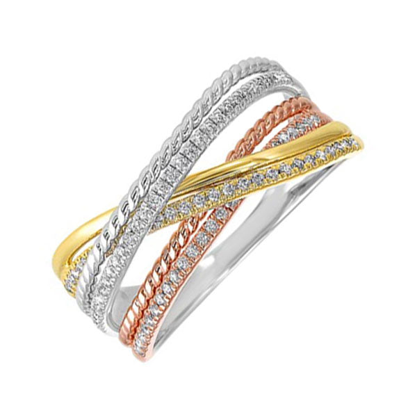 10kt 3 tone color gold & diamond sparkle fashion ring   - 1/5 ctw