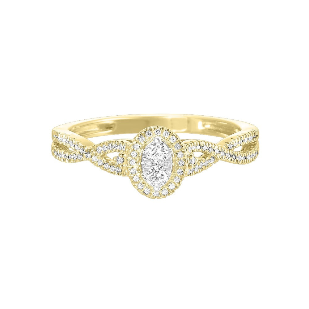 10K Yellow Gold Oval Center Halo Style Engagement Ring with Twisted Shank