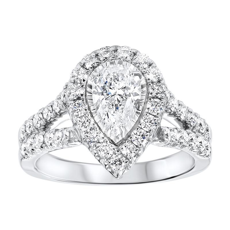 14kw tru ref pear halo prong ring 1 1/2ct, rol2045-sswd