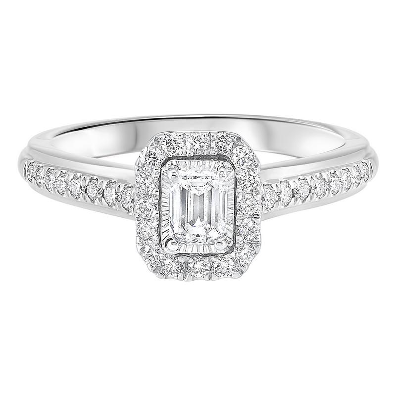 14K White 1/2ctw Emerald Cut Ring with 1/3 center, Fernbaugh's Jewelers, RG63186-4WB