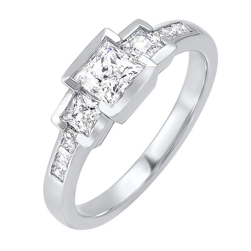 14kw 3 stone princess bezel ring 1ct, fr1080-4w