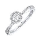 14K White Gold Round Halo Style Engagement Ring with Twisted Shank