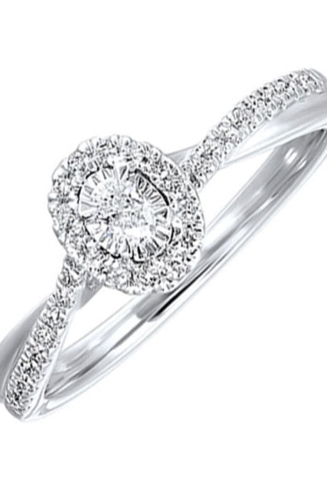 14K White Gold Oval Halo Style Engagement Ring with Twisted Shank