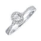14K White Gold Oval Halo Style Engagement Ring with Twisted Shank