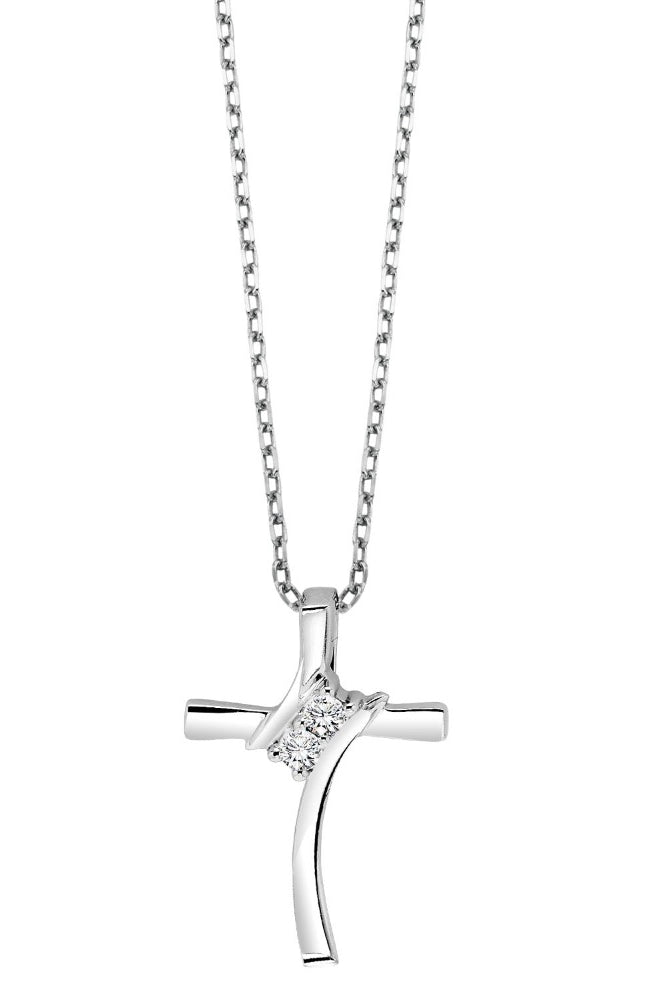 diamond 2-stone cross pendant necklace in sterling silver