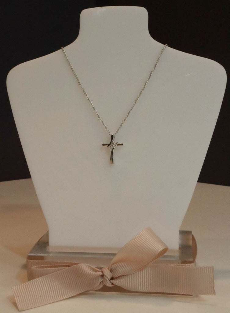 Sterling Silver & Diamond Twogether 2-Stone Cross Pendant on bust