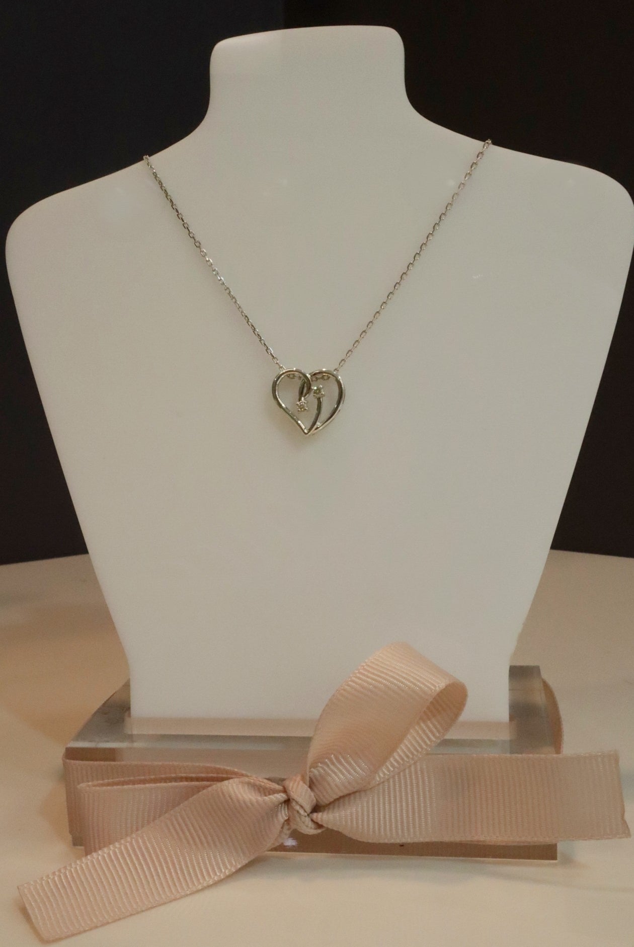 Diamond Twogether 2-Stone Open Ribbon Heart Pendant view two