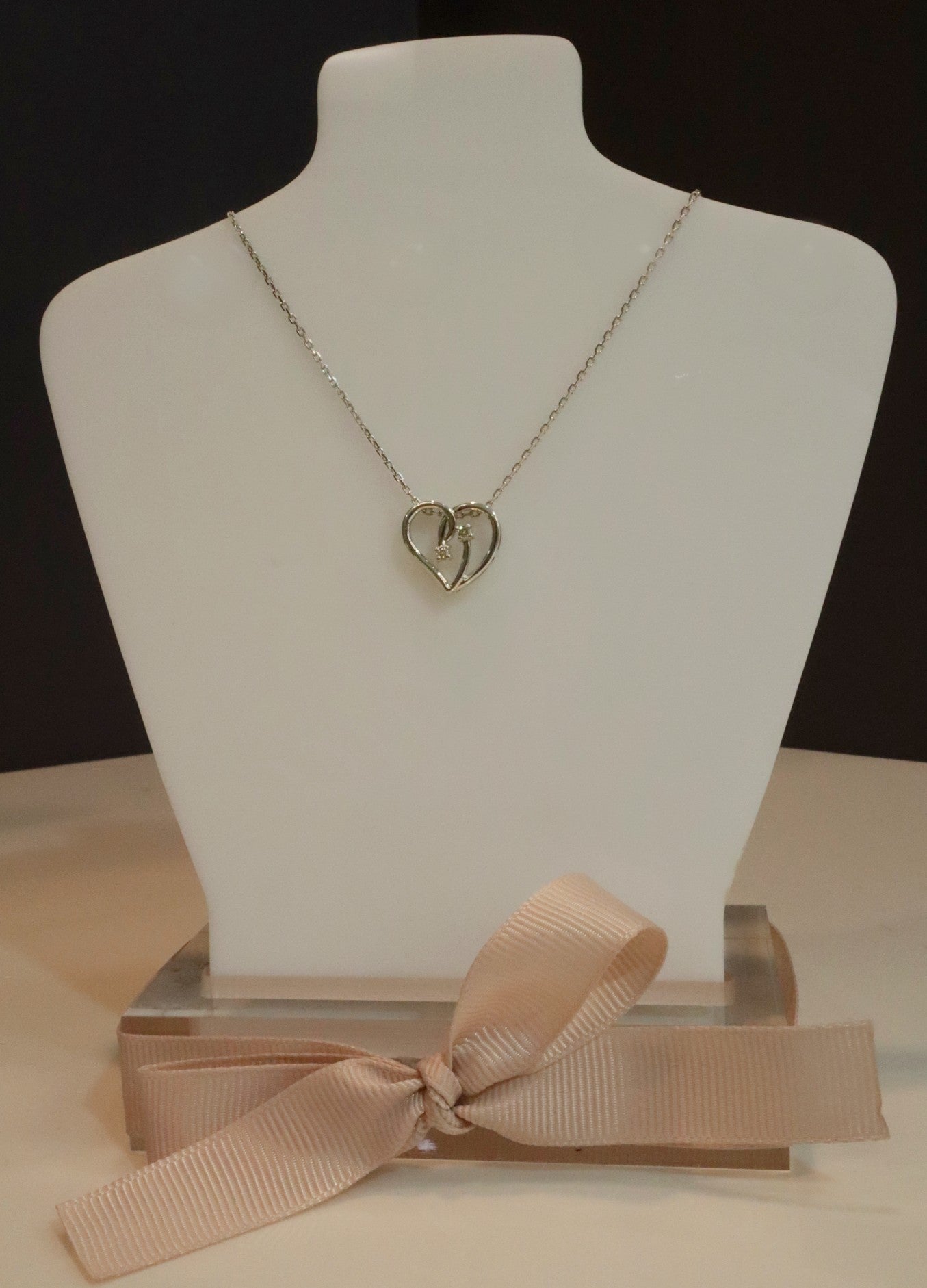 Diamond Twogether 2-Stone Open Ribbon Heart Pendant view two