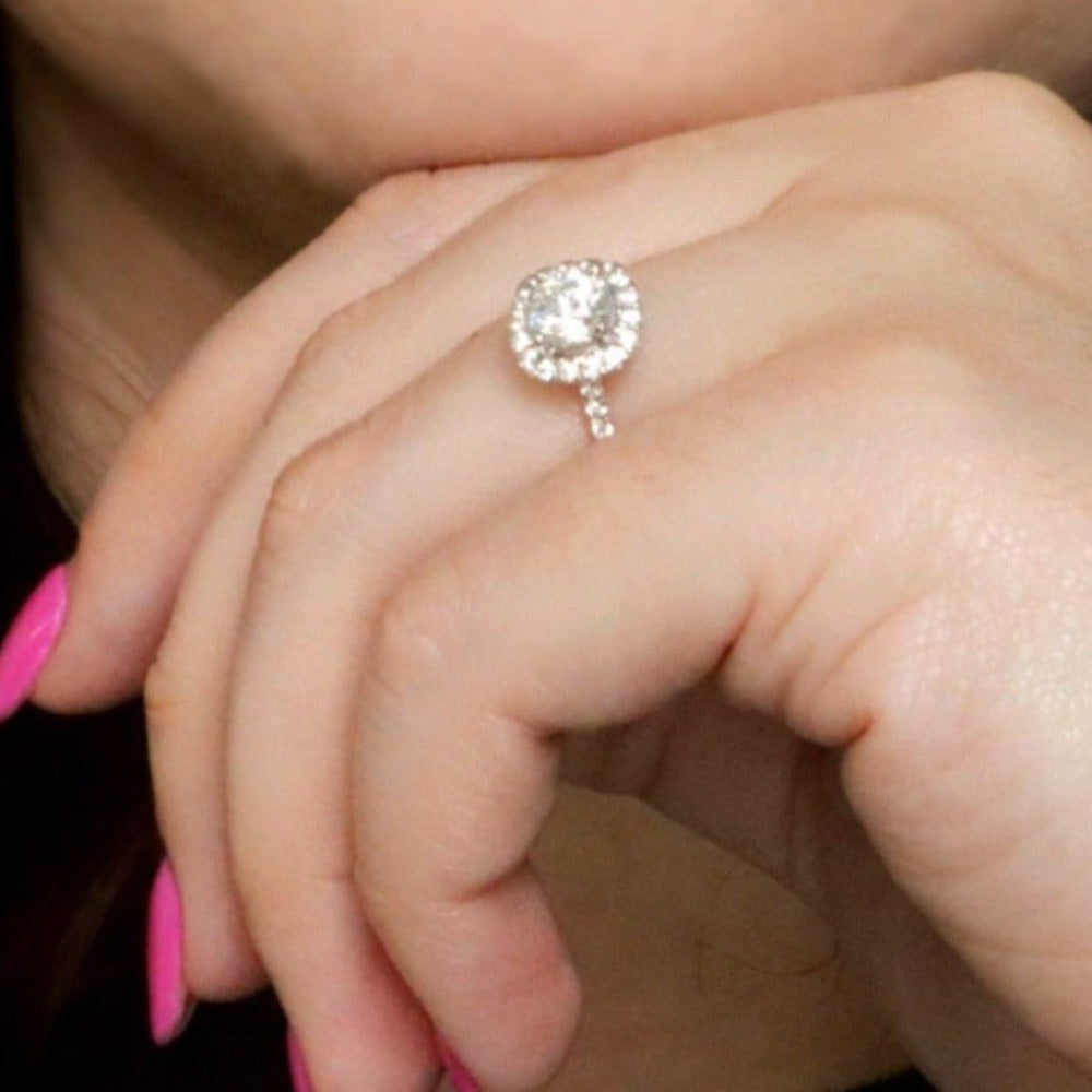 SallyK Cushion Halo Engagement Ring on Model