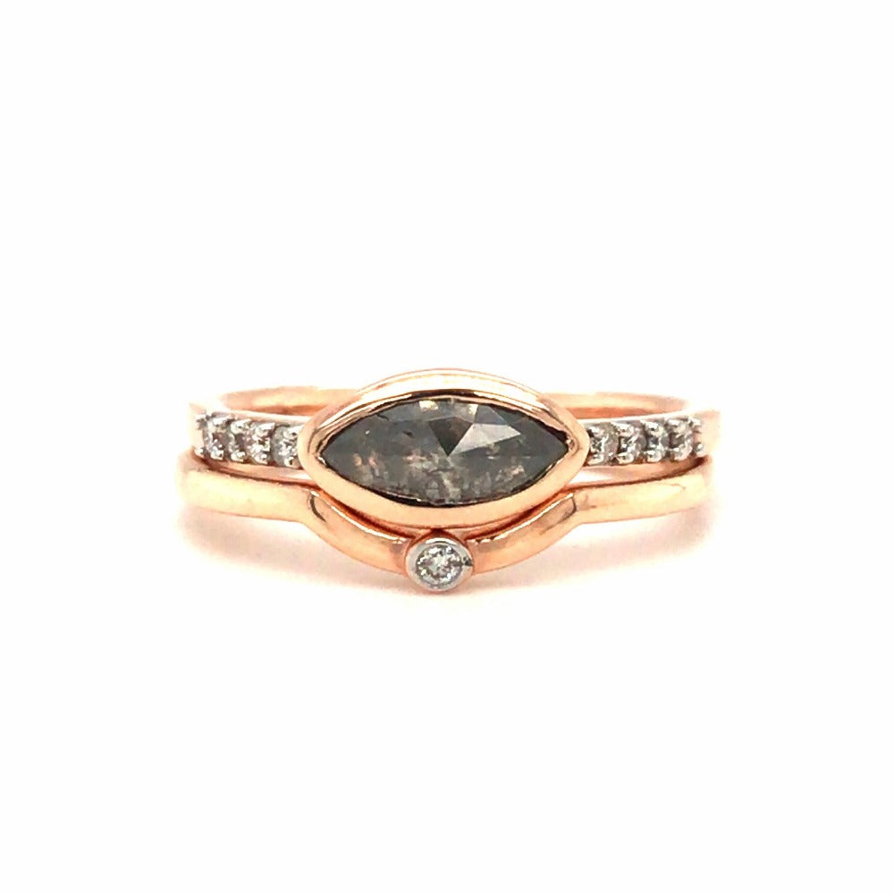 14K Rose Gold Salt & Pepper Diamond Engagement Ring with Marquise Center